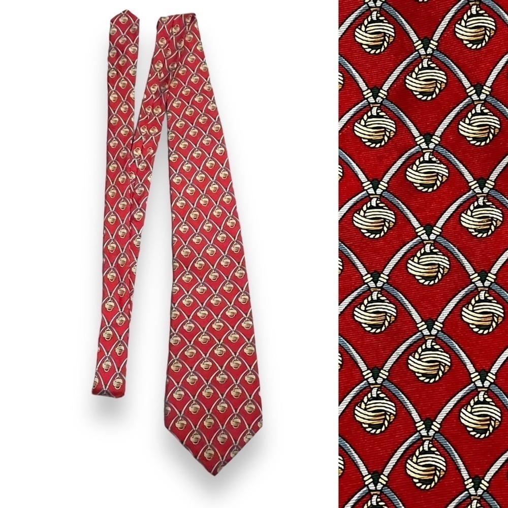 Vintage Burberrys Neck Tie 100% Silk Geometric Knot Print Preppy Designer Red